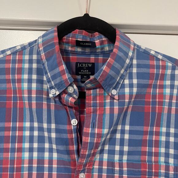 J Crew Men's Classic Button‎ Down Flex Washed Blue and Pink Plaid Size M - Picture 3 of 11